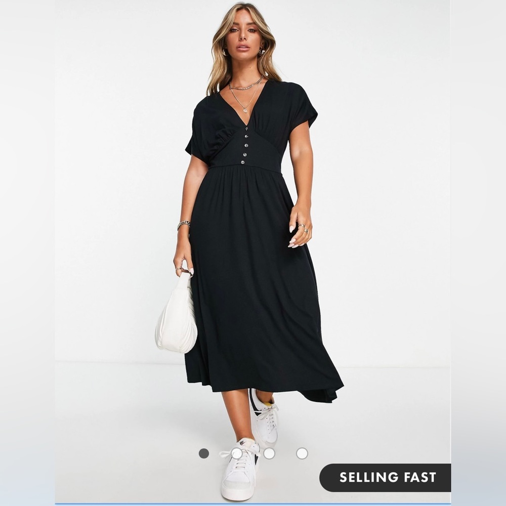 NWT ASOS waisted midi tea dress with buttons in black size 8